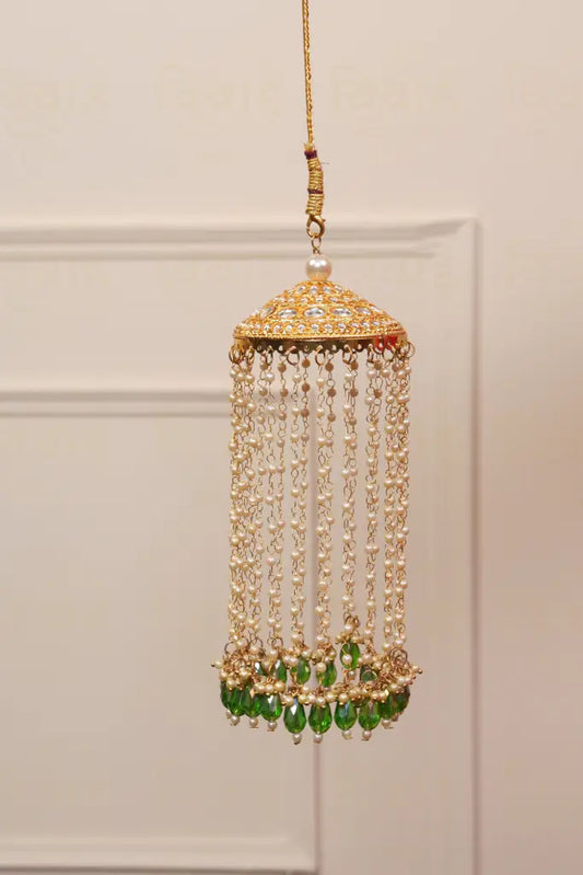 Vivaah Dori Gold Finish Bridal Kaleera With Green Glass Beads