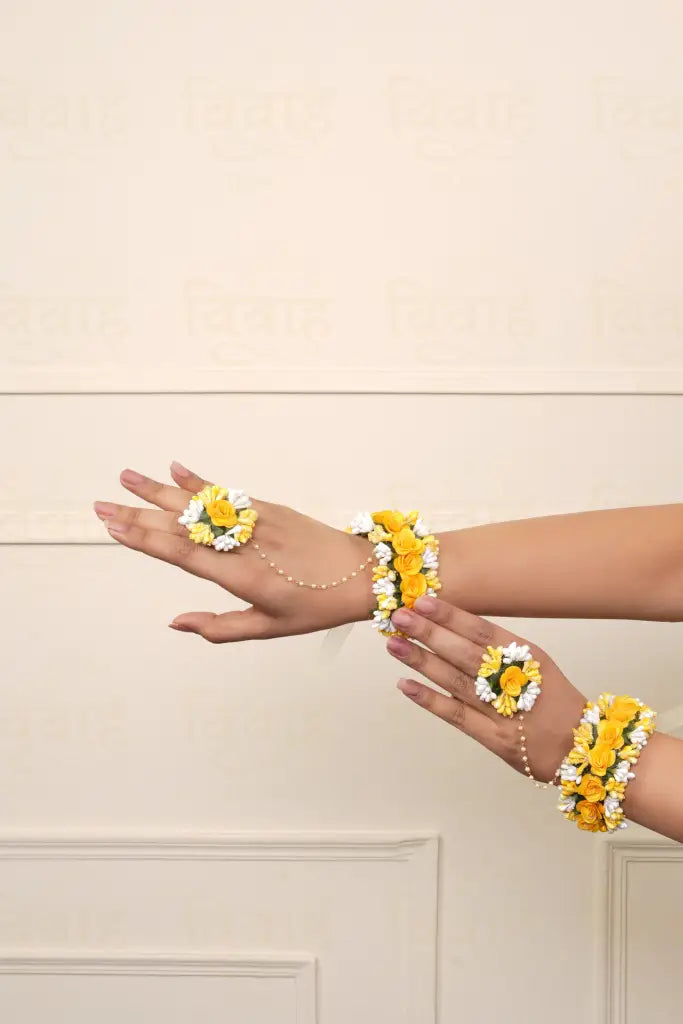 Yellow Shell & Fabric Floral Jewellery Set Set